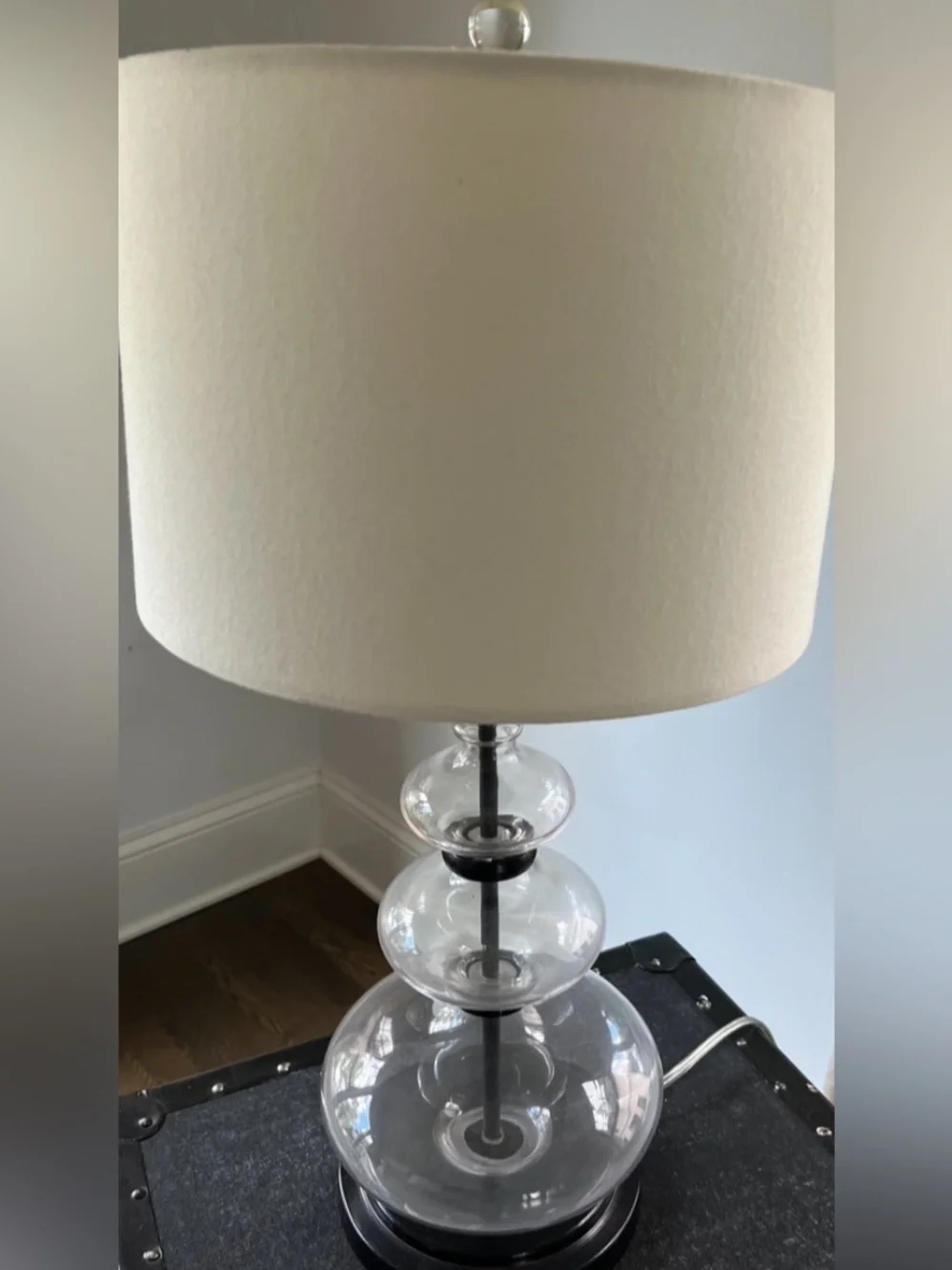 Pottery barn Clear Glass Stacked Orb Table Lamp with Cream Shade